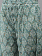 Yufta Women Blue & Off-White Printed Kurta with Palazzo & Dupatta