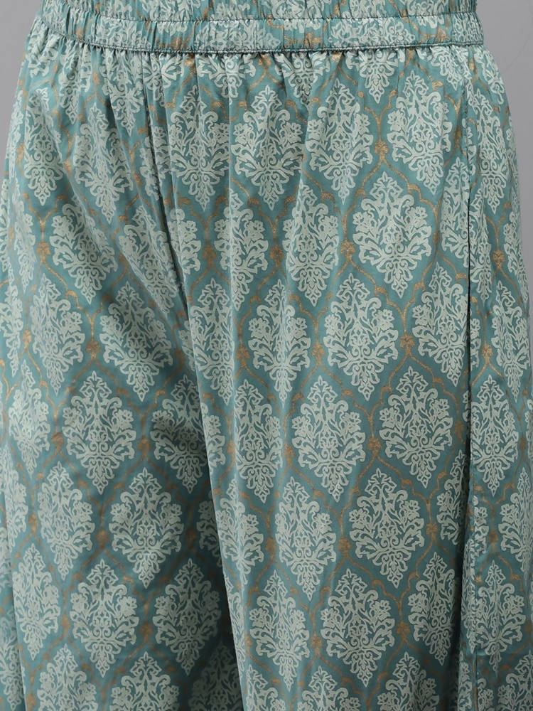 Yufta Women Blue & Off-White Printed Kurta with Palazzo & Dupatta
