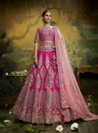 House of Panchhi Pink Pure Silk Moti & Zarkan heavy embroidery Lehenga choli & Dupatta