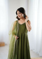 Joban Fashion Mehndi Kurta Set Chanderi Sequence Embroidery Work - Distacart