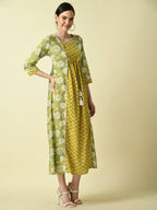 Myshka Women's Yellow Floral Printed Gown Dress - Distacart