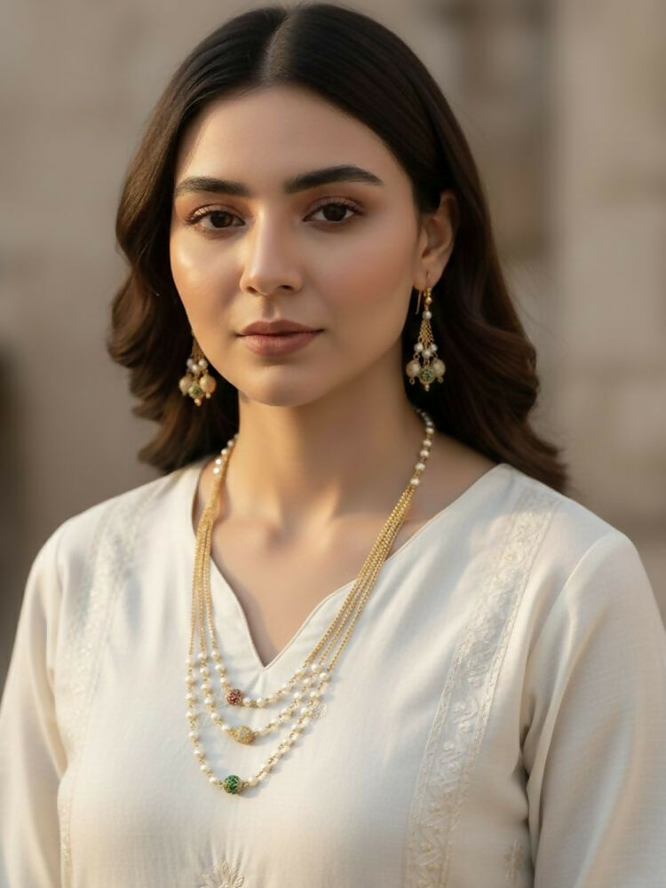 NVR Women Gold Plated Multicolour Artificial Beads Necklace with Earrings