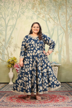 Jyoti Fashion Women's Navy Blue Rayon Floral Print with Sequins Designer Anarkali Set
