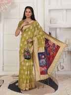 Shree Shyam Fashion Linen Cotton Mhendi Green Saree - Distacart