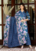 Miravan Women's Cotton Floral Angrakha Kurta And Palazzo With Dupatta Set