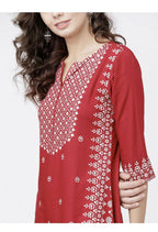 Cheera Embellished Daily Wear Cotton Blend Kurta - Red & White