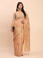 Shree Shyam Fashion Linen Cotton Orange Saree - Distacart