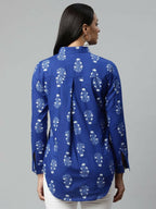 Ahalyaa Women Royal Blue Crepe Printed Tunic - Distacart