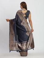Shree Shyam Fashion Linen Cotton Navy Blue Saree - Distacart