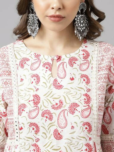 FIORRA Women's White Cotton A-line Kurta with Palazzo