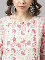 FIORRA Women's White Cotton A-line Kurta with Palazzo