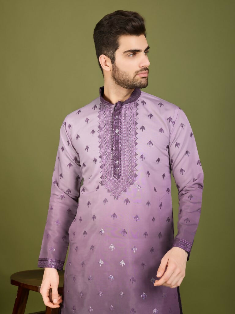 Vastranavya Ombre Purple Premium Viscose Silk Thread & Sequence Embroidery work Kurta