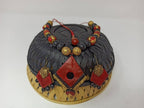 Terracotta Boho Style Diamond Pendant Medium Necklace Set With Hanging Flats-Dark Red