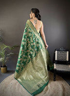Joban Fashion Green Floral & Ethnic Motifs Design Soft Silk Meenakari Banarasi Saree - Distacart