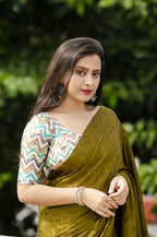 Mehndi Silk Blend Ethnic Motifs Saree with Unstitched Blouse - A2M