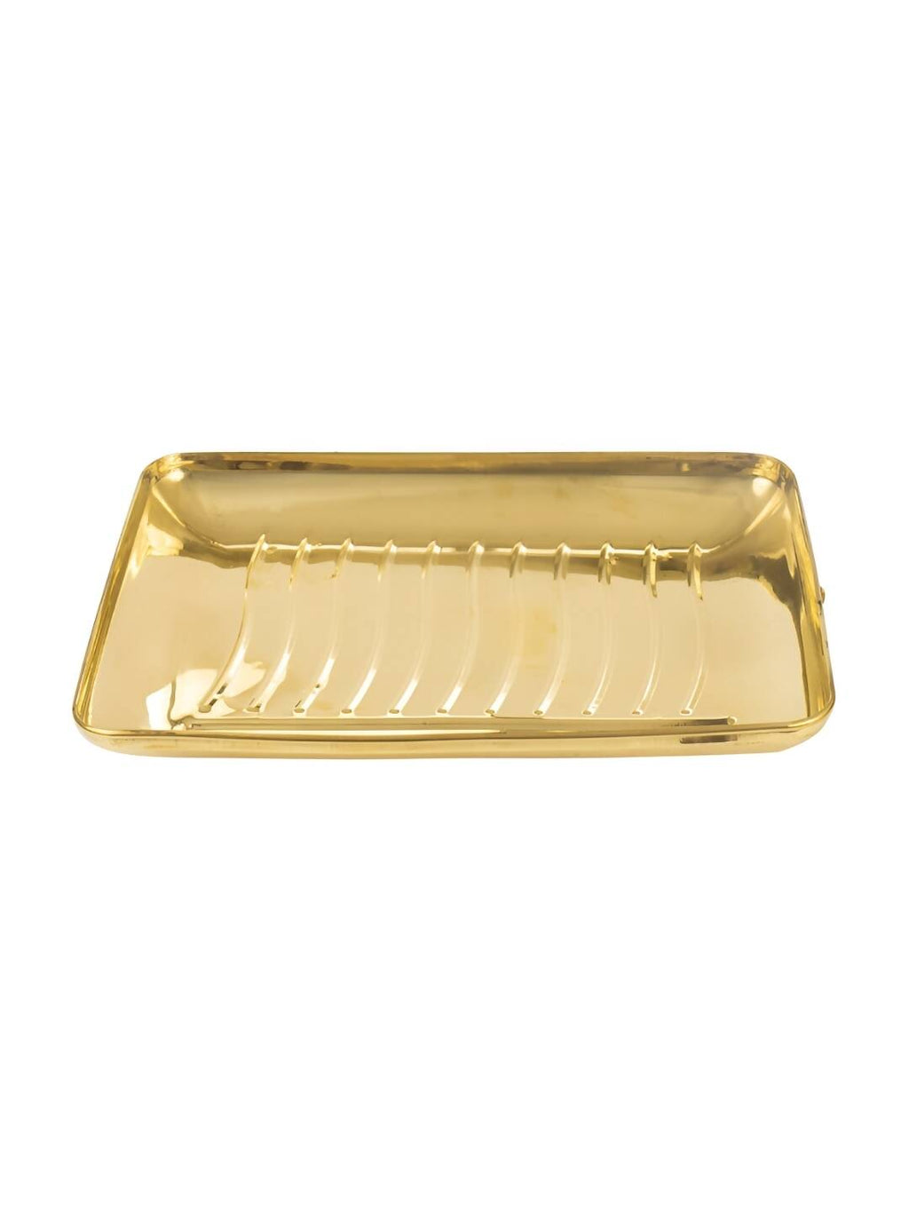 Spillbox Gold-Toned Brass Rectangular Lines Thali Pooja Essential