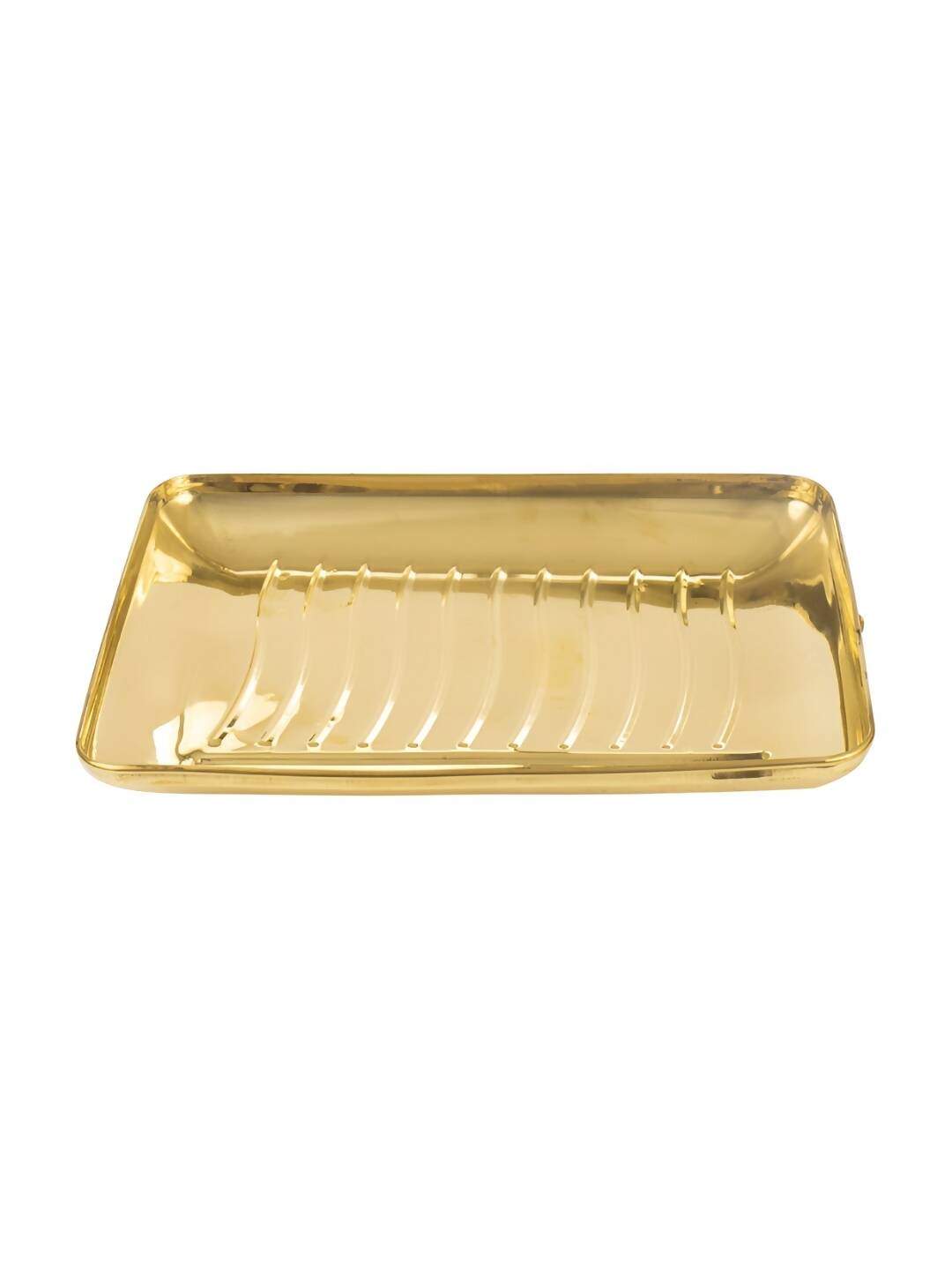 Spillbox Gold-Toned Brass Rectangular Lines Thali Pooja Essential
