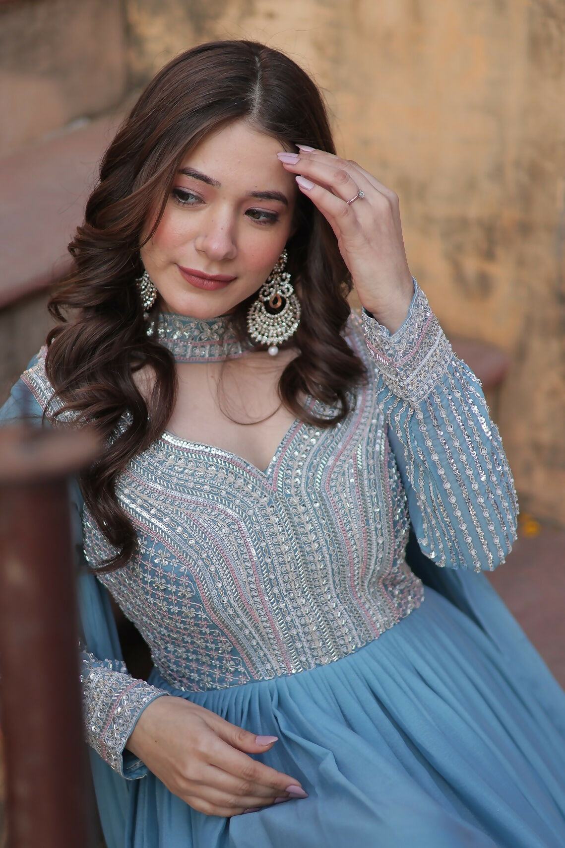Joban Fashion Sky Blue Georgette Sequence Embroidery Work Kurta Set - Distacart
