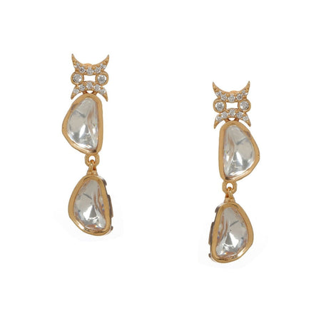 Ambi Diamond and Gold Earrings (Gold) - Ruby Raang