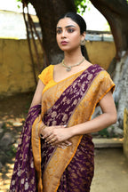 Joban Fashion Purple Crepe Chiffon Pure Handloom Banarasi Silk Saree