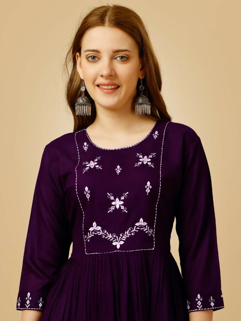 Jyoti Fashion Women's Purple Viscose Rayon Embroidered Casual Top