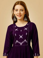 Jyoti Fashion Women's Purple Viscose Rayon Embroidered Casual Top