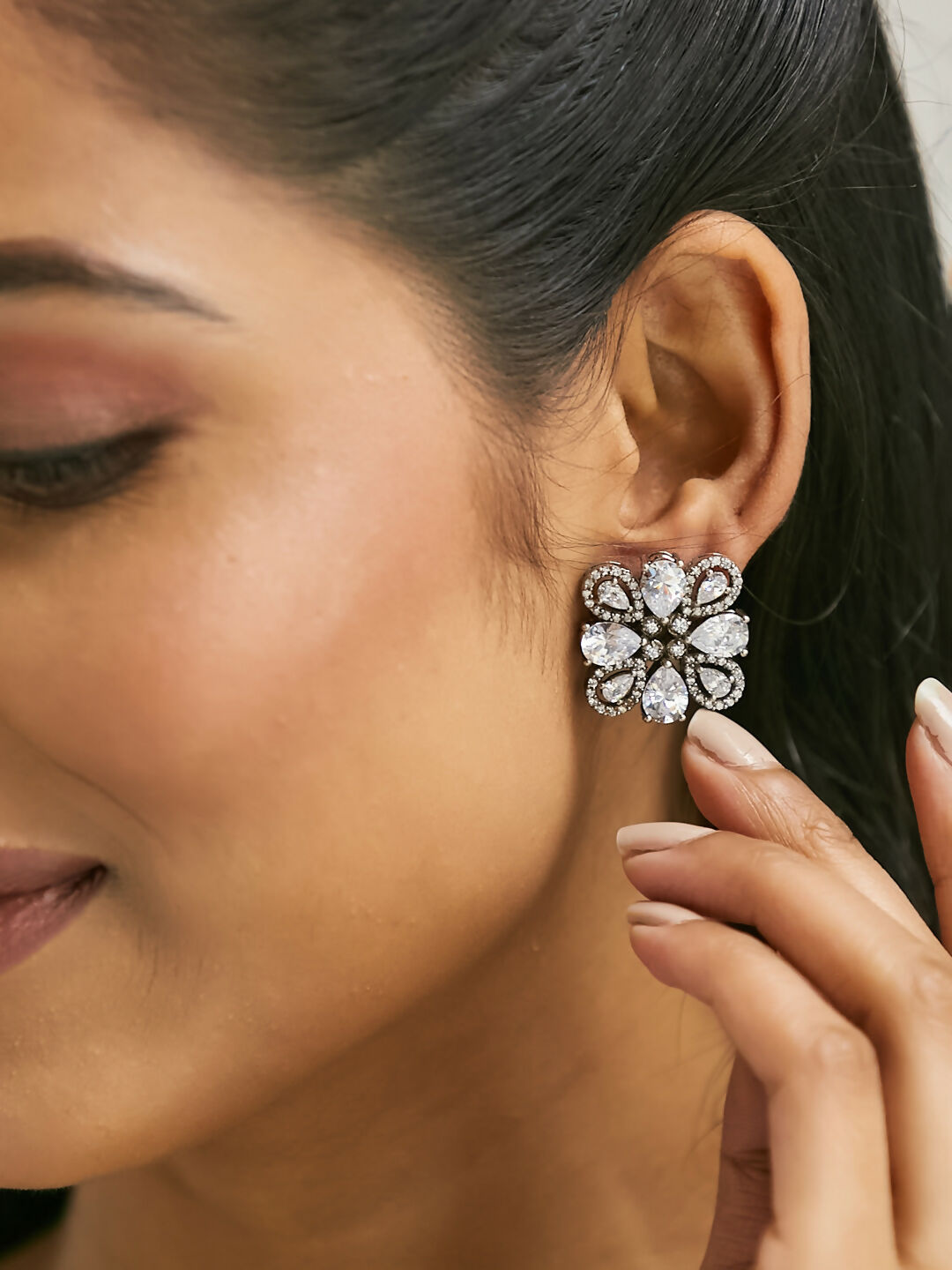 Nuyug 22K Gold-Plated Crystal & Zircon Stone Studded Floral Studs - Distacart