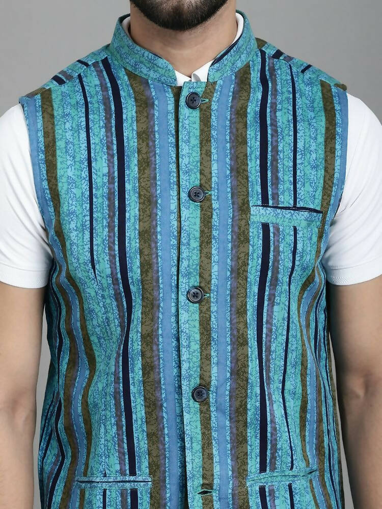 Even Apparels Nehru Jacket With Welt Pockets - Blue