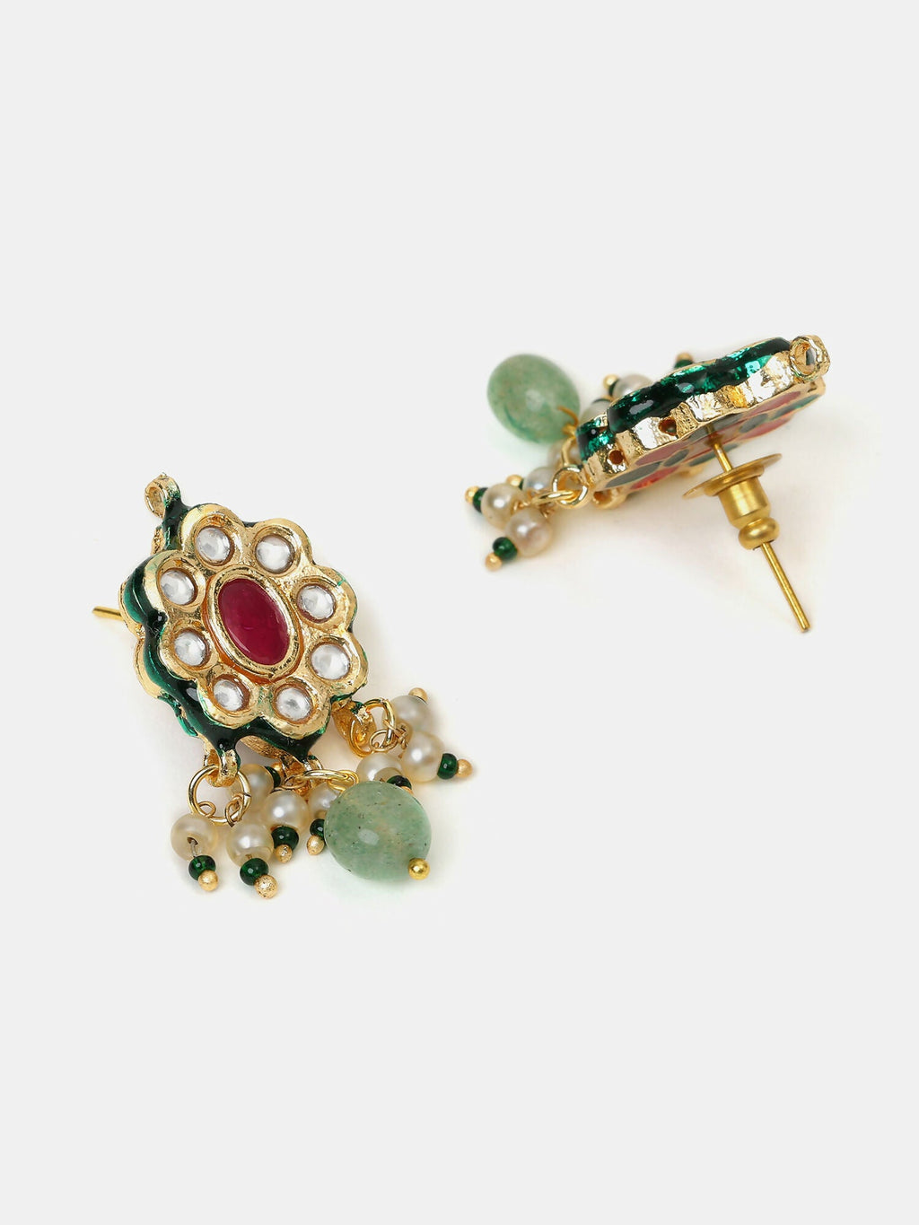 Ruby Raang Long Kundan Neckpiece With Earrings