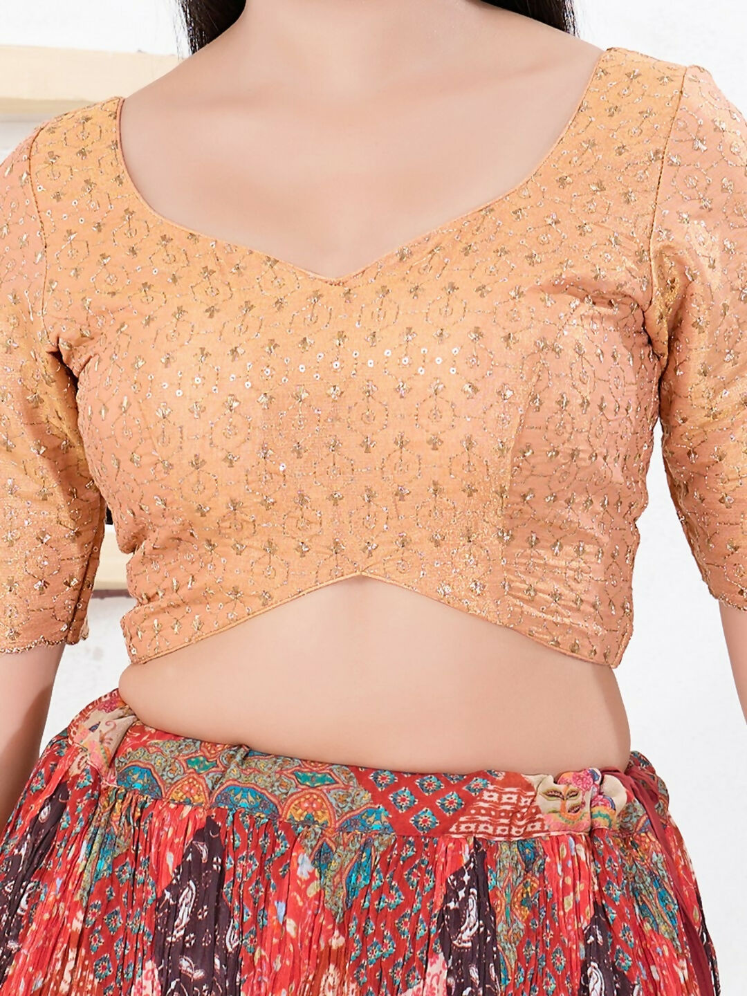 Joban Fashion Rose-Gold Tissue Elbow Sleeveless Back Open Blouse