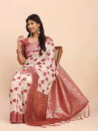 Shree Shyam Fashion Linen Cotton Maroon Saree - Distacart
