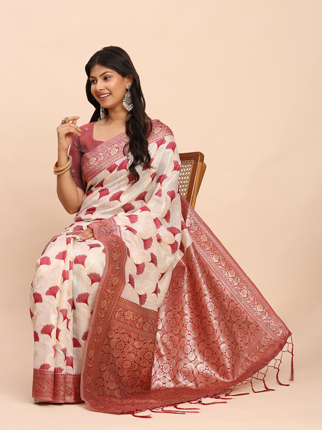 Shree Shyam Fashion Linen Cotton Maroon Saree - Distacart