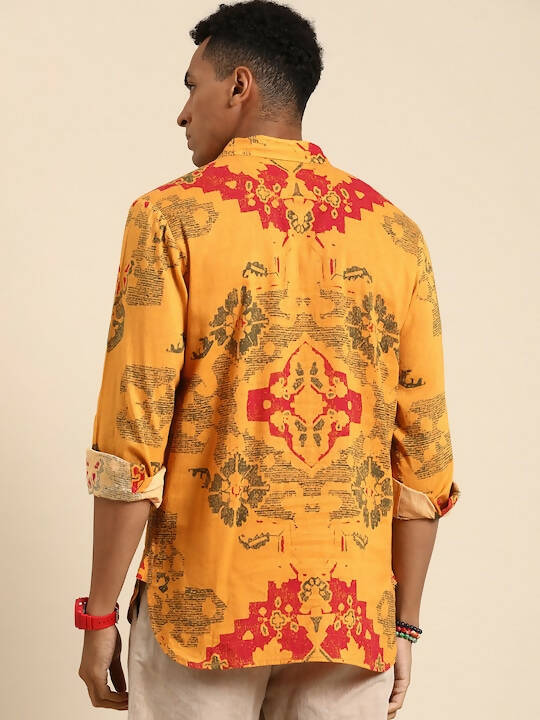 Mustard Men Pure Cotton Relaxed Opaque Printed Casual Resort Shirt - Mahotsav