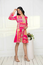 Myshka Women Red Geometric Rayon A-Line Round Neck Dress - Distacart