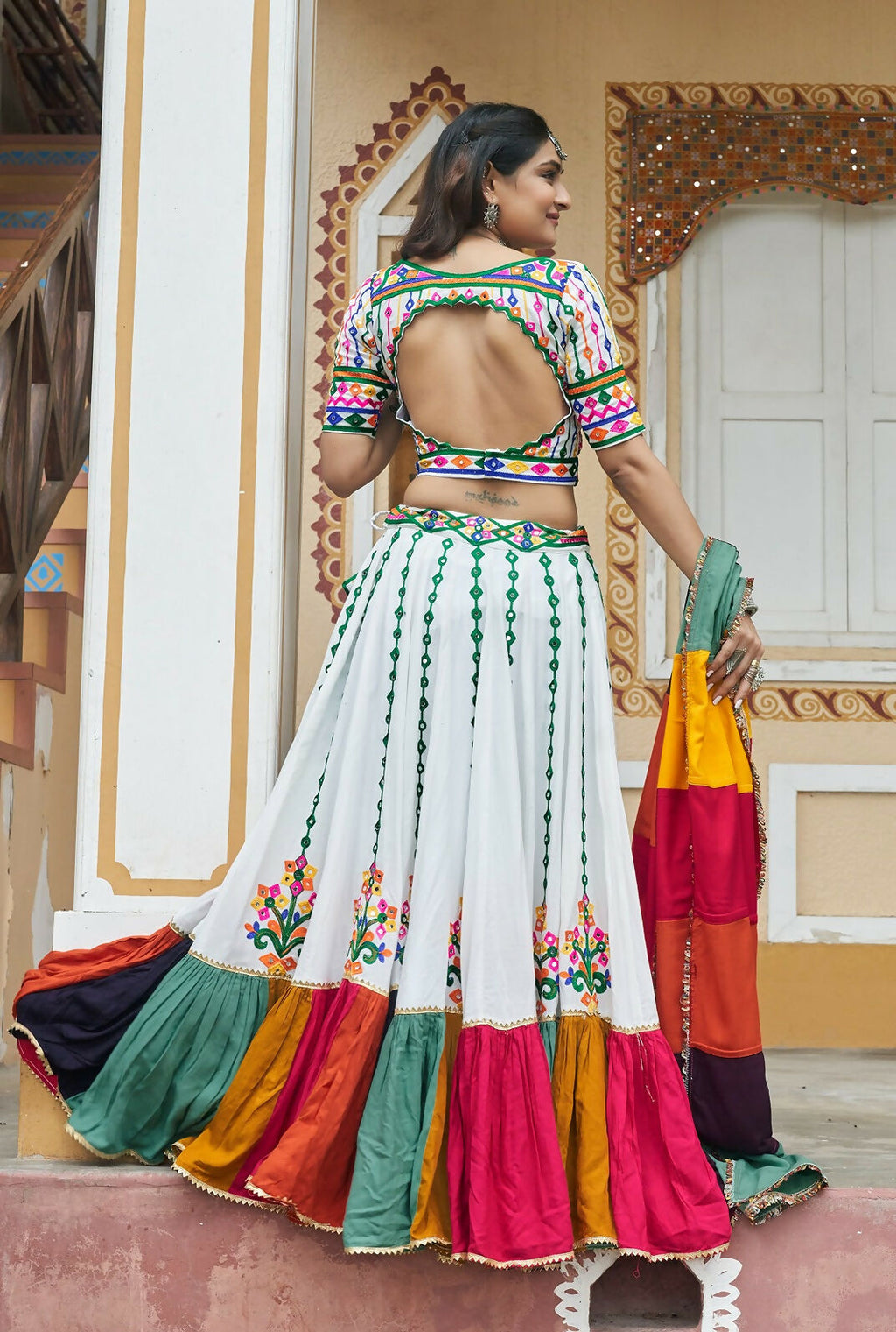 AI Fashion White Viscose Rayon Designer Navratri Lehenga Choli Collection