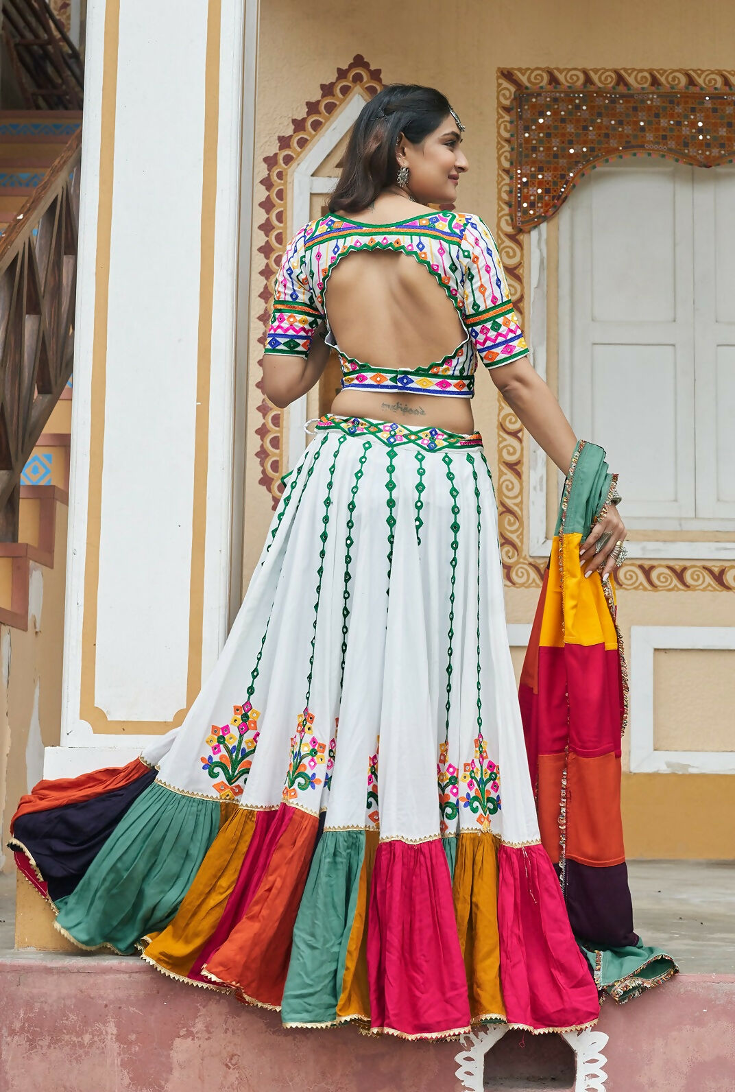 AI Fashion White Viscose Rayon Designer Navratri Lehenga Choli Collection