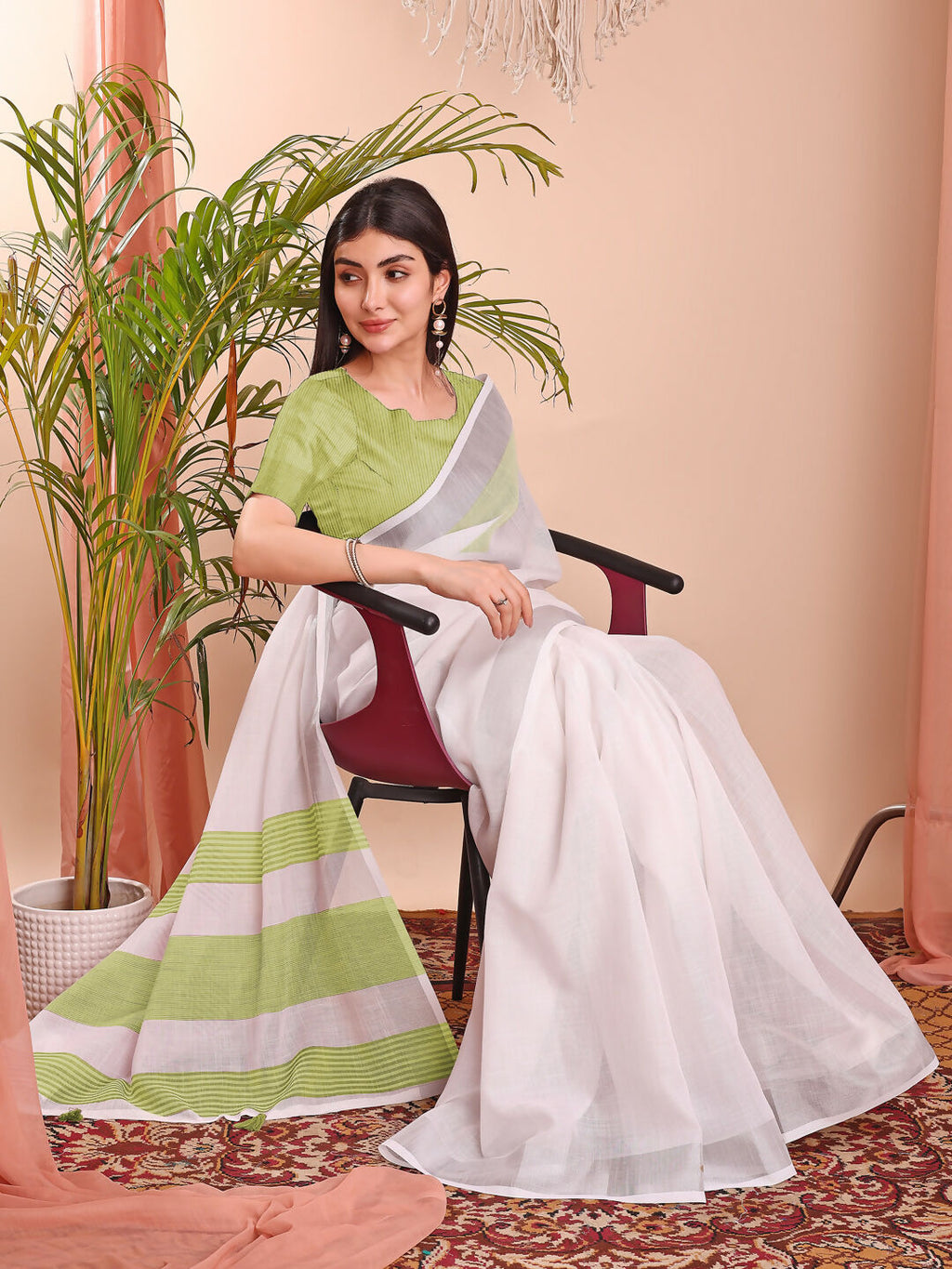Shree Shyam Fashion The White Loom White Linen Cotton Saree
