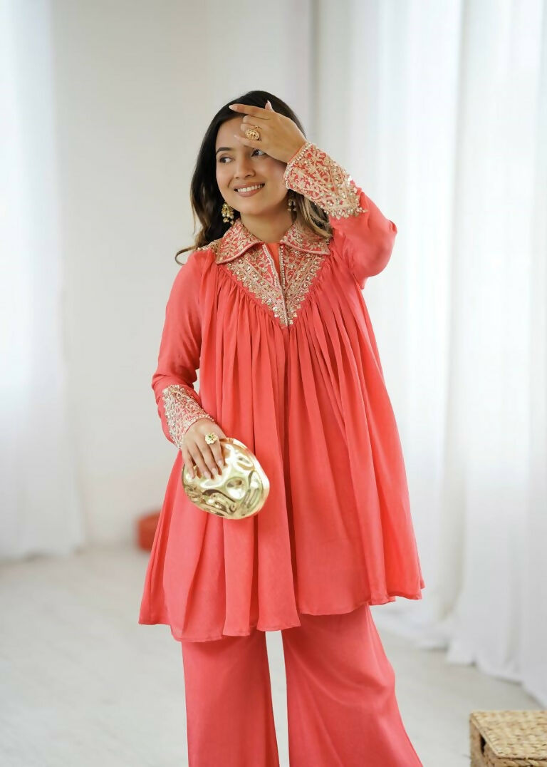 Teeya Creation Fenta Heavy Chinnon Silk Embroidery Work Plazo pair - Distacart