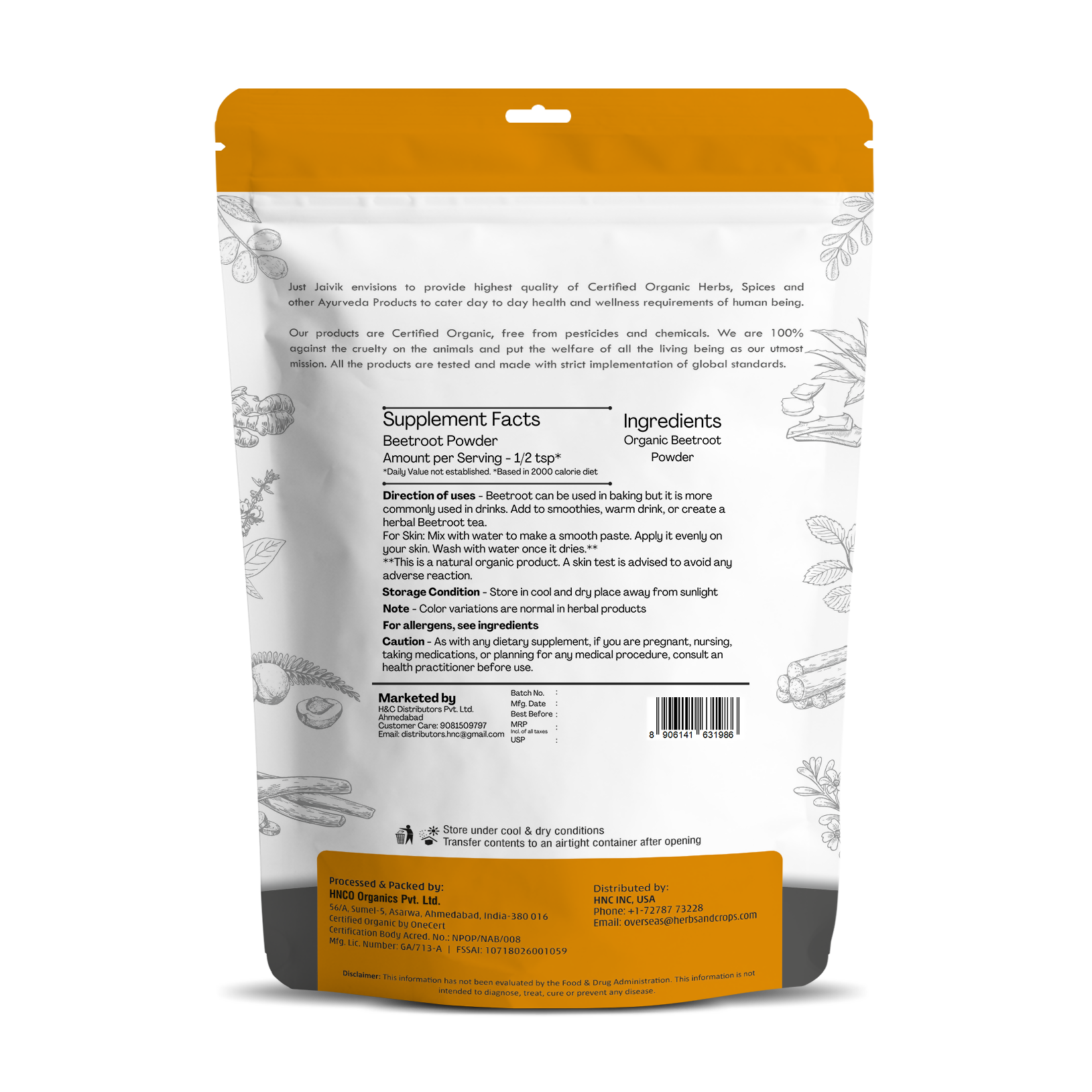 Just Jaivik Organic Beetroot Powder
