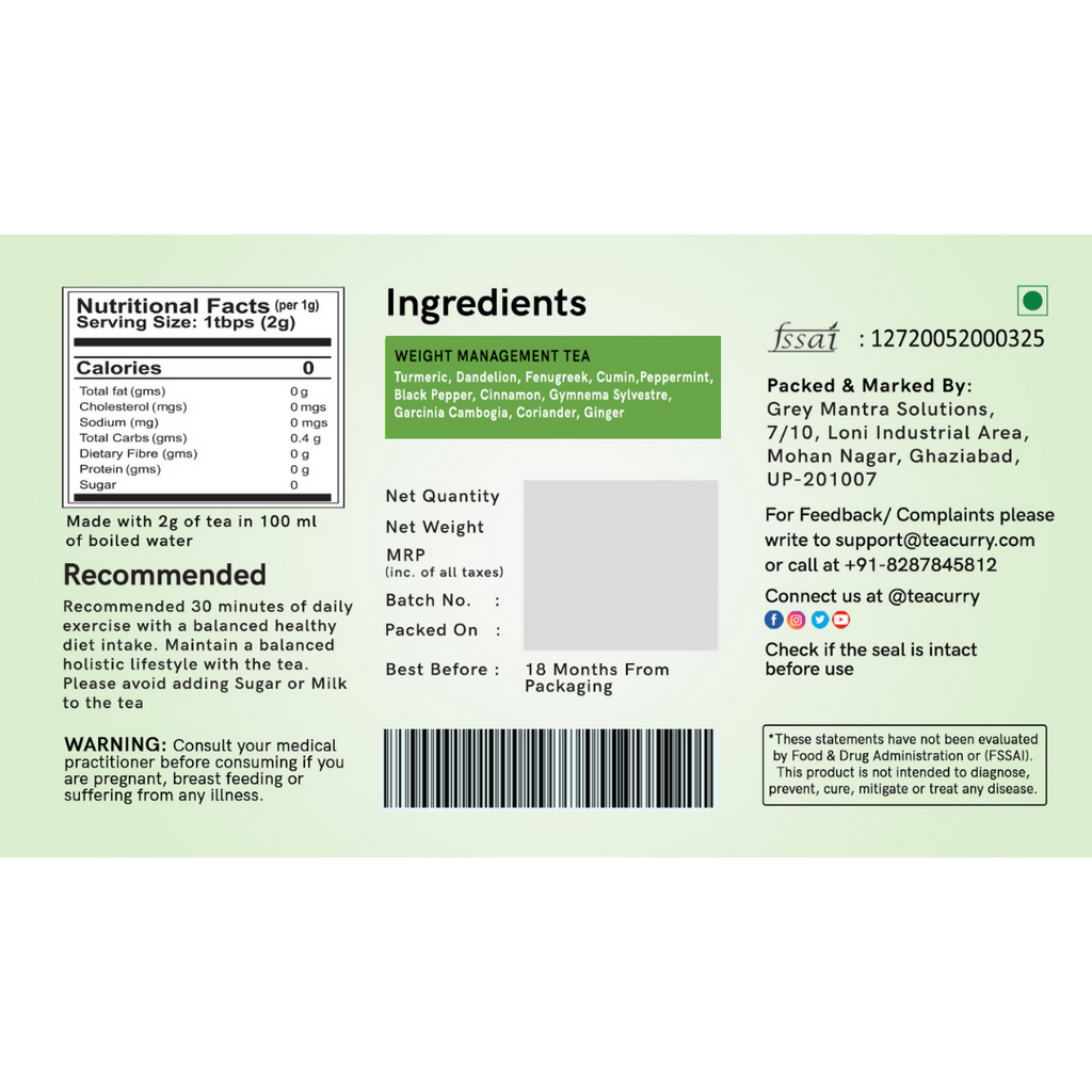 Teacurry Weight Management Tea - Distacart