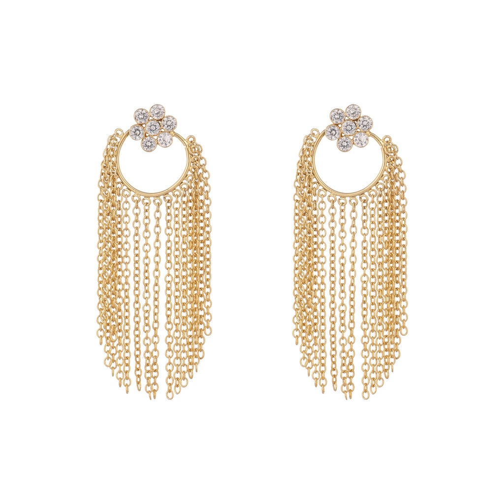 Nuyug 22K Gold Plated Crystal Studded Floral Stud Contemporary Dangler Earrings - Distacart