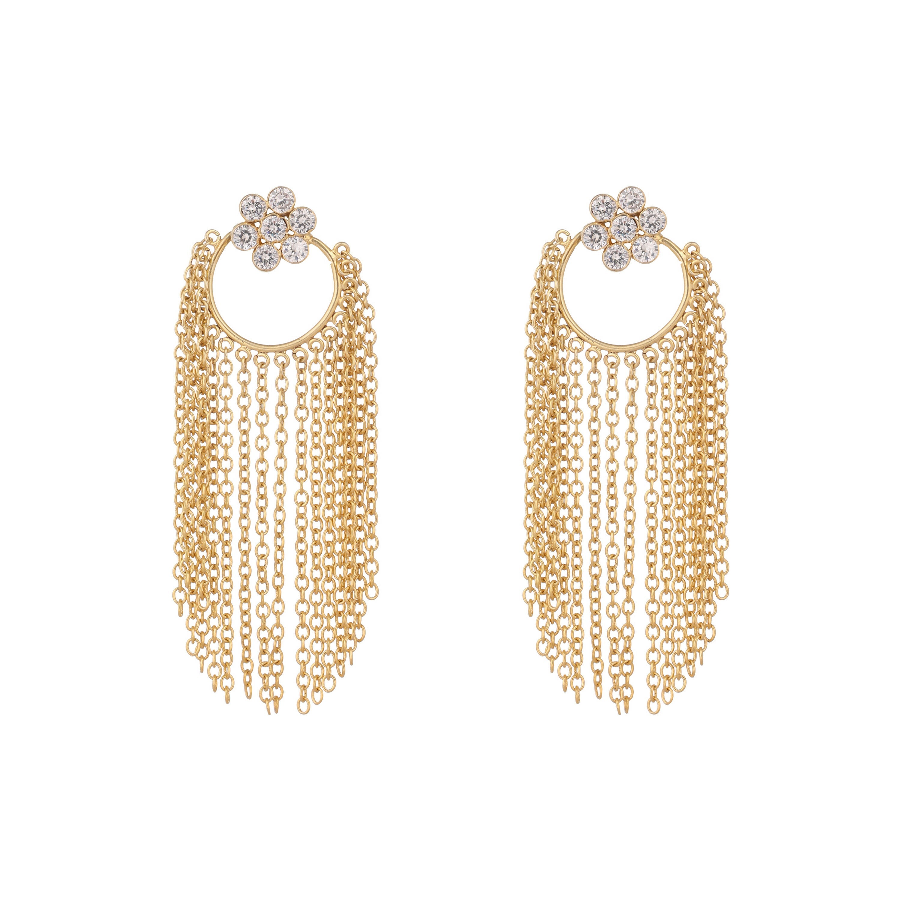 Nuyug 22K Gold Plated Crystal Studded Floral Stud Contemporary Dangler Earrings - Distacart