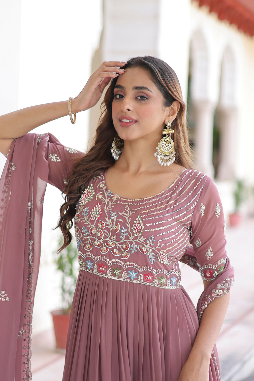 Joban Fashion Peach Readymade Kurta Set With Sequence embroidery Work - Distacart