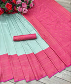 DEIANA'S Beautiful Designer Golden zari Soft Lichi Silk Saree - C Green