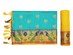 Mimosa Women's Turquoise Kanchipuram Silk Saree - Distacart