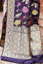 Joban Fashion Plum Purple Pure Katan Pure Handloom Banarasi Silk Saree