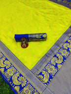 DEIANA'S Beautiful Designer Golden zari Soft Lichi Silk Saree - Yellow
