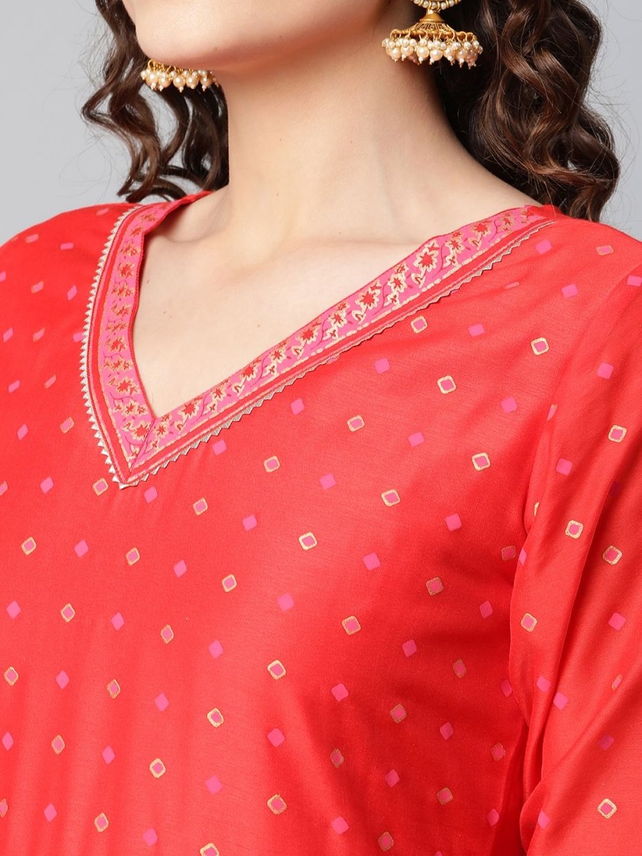 Ahalyaa Women Red Chanderi Khari Printed Dress - Distacart