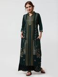 Cheera Embellished Daily Wear Cotton Blend Kurta With Palazoo - Bottle Green