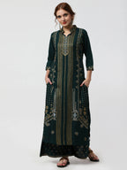 Cheera Embellished Daily Wear Cotton Blend Kurta With Palazoo - Bottle Green